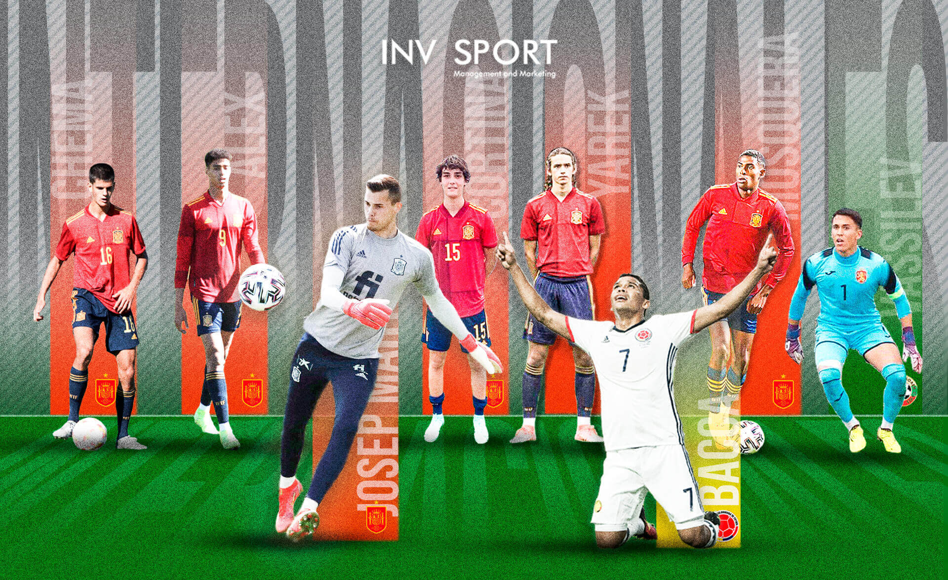Mosaico con imágenes de jugadores internacionales de INVsport